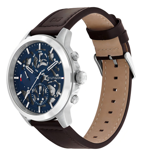 Reloj Tommy Hilfiger 1710476 Multifunción De Acero Inoxidab Color de la correa Marrón Color del bisel Plateado Color del fondo Azul oscuro