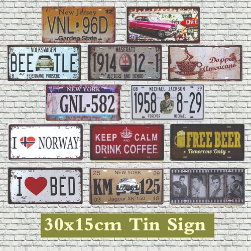 Imagen 3 de 9 de Placas Metálicas Decorativas Poster Diseño Vintage 30 X 15