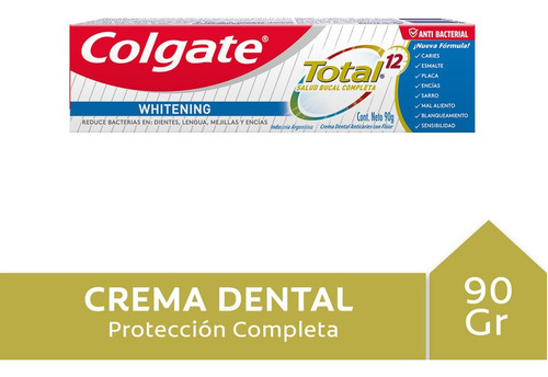 Pasta Dental Colgate Total 12 Gel Blanqueador Salud 90 G