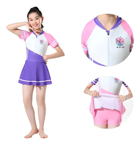 Vestido De Baño Falda Niña Deportivo Con Short Cremallera
