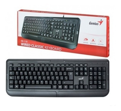 Teclado Genius Kb 118 Usb Black Español Resistente