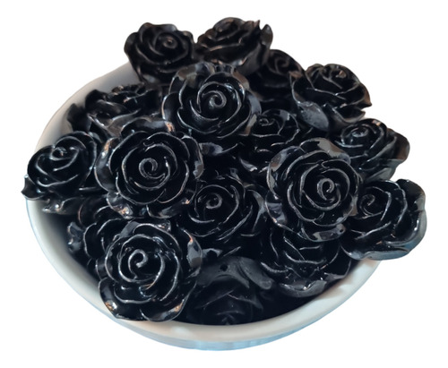 Flor De Resina Com Furo 20mm Cor:preto 50 Unidades