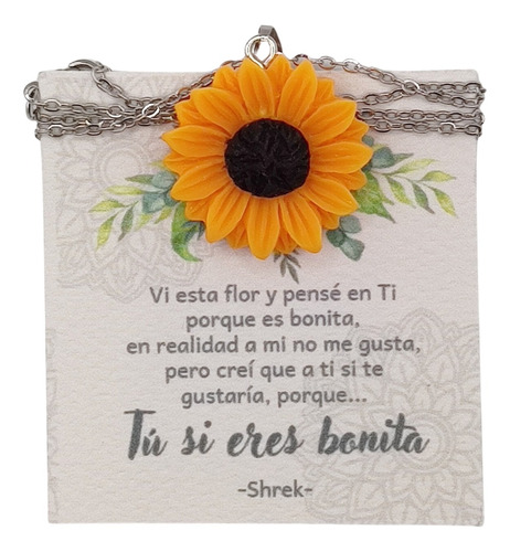 Imagen 6 de 6 de Collar Girasol Mujer Dije Resina Cadena Hombre Acero Plata