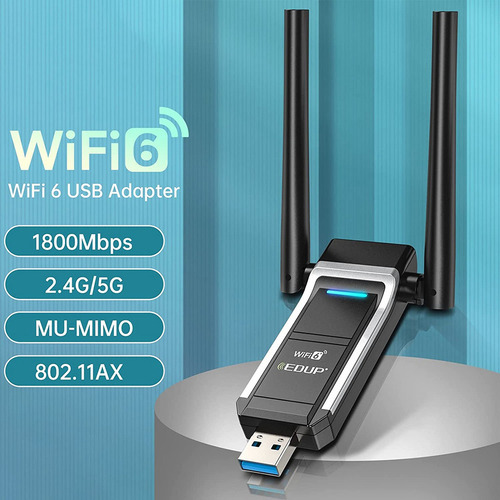 - Adaptador Edul Ax1800m Usb Wifi 6 802.11ax Para Pc, Usb