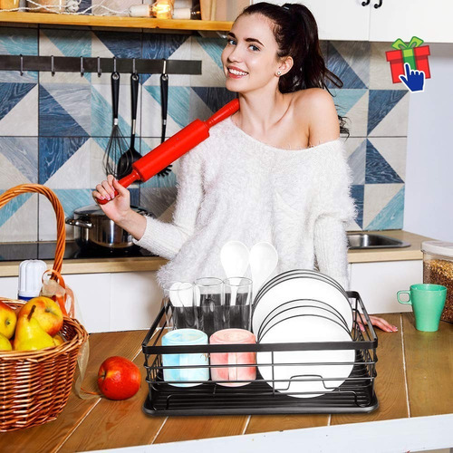 Secaplato Escurridor De Acero Al Carbono Bandeja Plástica Color Negro