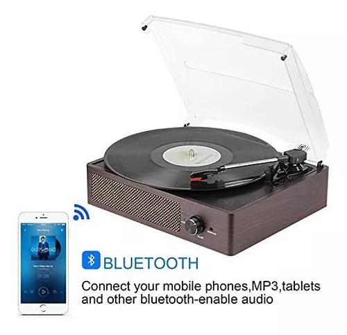 Tocadiscos de vinilo con receptor Bluetooth incorporado y 2 altavoces  estéreo, tocadiscos retro portátil de 3 velocidades y 3 tamaños para el