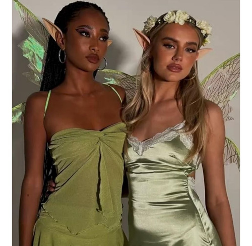Disfraz Conjunto Alas De Hada Elfo + Tutú De Tul Color Verde Accesorios Para Disfraz De Hada Orejas De Elfo Para Adult@ O Niñ@
