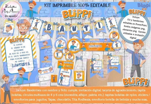 Kit Imprimible Candy Bar Blippi Editable 100%