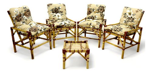 Cadeiras Bambu E Mesinha Varanda C/ Almofadas Artesanal