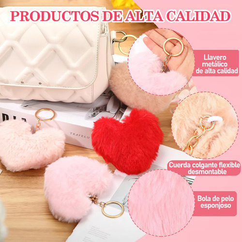 24 Llaveros Corazon Pompones De Moda Peluche Lotes Mayoreo