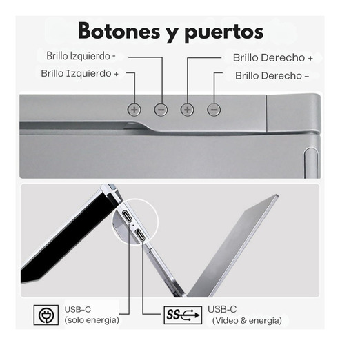 Mr. Gadgets Doble Monitor Portatil Para Laptop 14 Pulgadas Modelo S400 Full Hd 1080p, Ips, Plug & Play, 180°, Usb C, Usb A, 1 Cable 2 Pantallas, Compatible Con Windows, Mac Os, M1, M2, M3, M4, Linux,