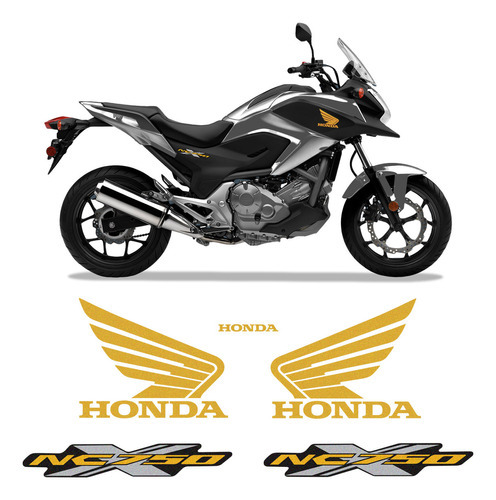 Adesivos Moto Honda Nc 750 X Emblemas Asa Dourado Refletivo