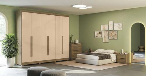 Roupeiro Kappesberg Cb03n566-ngmc 6p 6g 235x269x56cm Cor NOGUEIRA/MACADAMIA