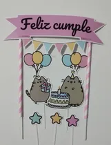 Comprar Adorno Torta Topper Cake Feliz Cumple Oferta En Stock Rosa Gatito Push