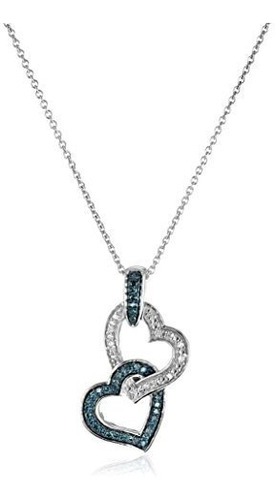 Jewelili Plata Esterlina Azul Y Collar De Diamante Blanco De