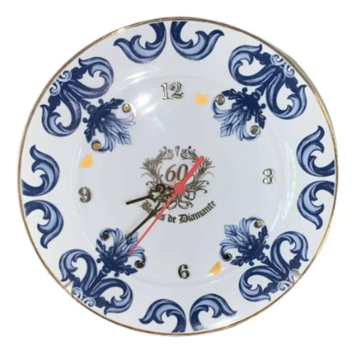 Relógio De Porcelana Bodas De Diamante 60 Anos 28cm