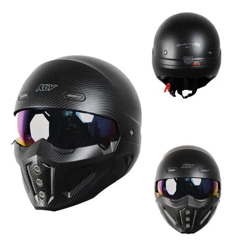 Casco Kov Carbon Negro Para Moto Con Mascara |