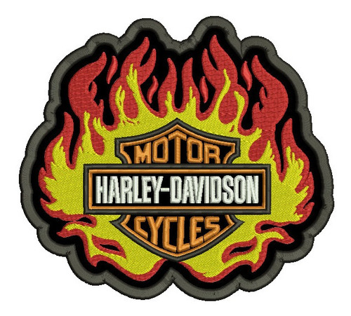 Harley Davidson Llama De Fuego Y Escudo Parche Bordado 