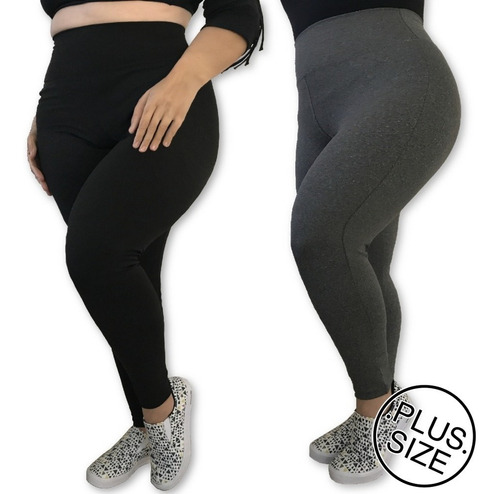 Kit 2 Leggings Plus Size Leg Basic Suplex Blogueiras