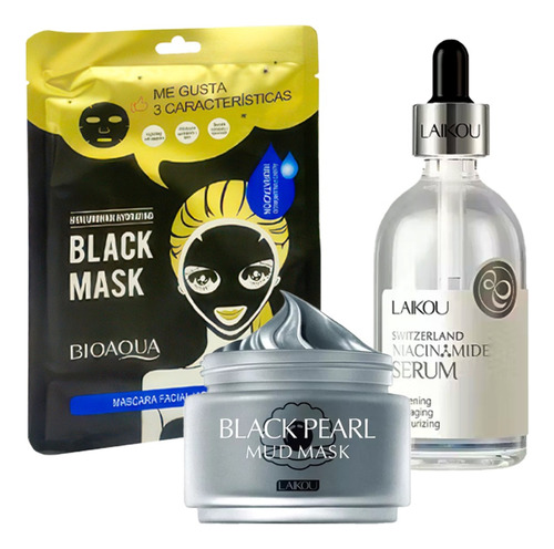 Mascarilla Facial + Crema Perlas Negras + Serum Niacinamide