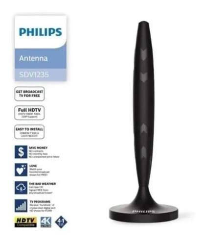 Philips Antena Digital Hdtv Con Base Magnetica Para Interior