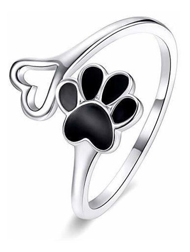 Anillos - Paw Print Love Heart Open Ring Sterling Silver 925