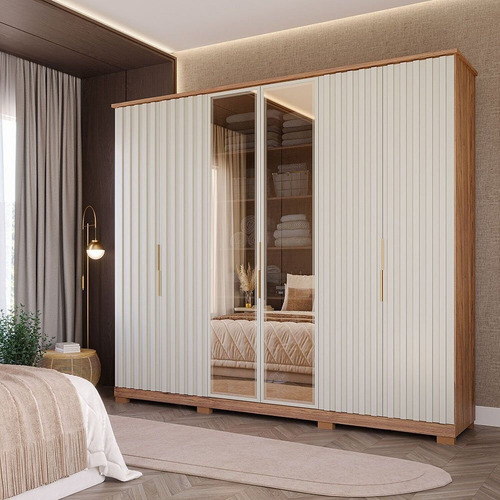 Guarda-roupa Casal 6 Portas De Bater Com Vidro 242,5cm Wt