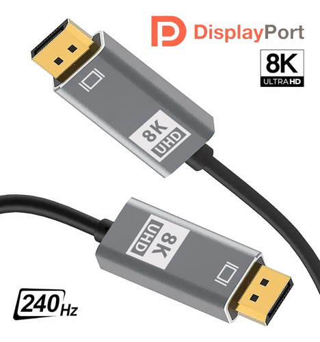 Cable Display Port Dp 1.4 Gamer 8k Uhd 4k 2k 32.4 Gbps 2 Mts