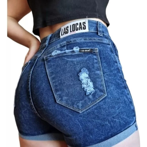 Short Jean Las Locas Calce Perfecto Tiro Alto Mujer