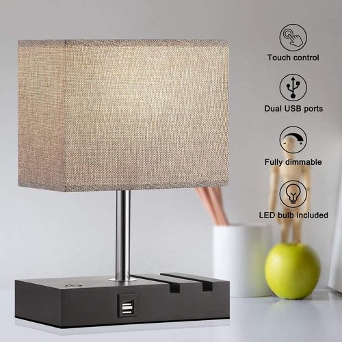 Aooshine - Lámpara De Noche Con 2 Puertos Usb, Con 2 Soporte