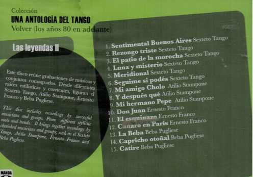 Cd Una Antologia Del Tango Volver