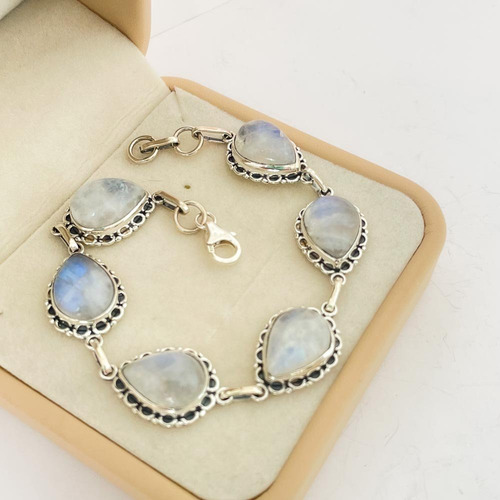 Pulseira Gotas Pedra Da Lua Natural Prata 925