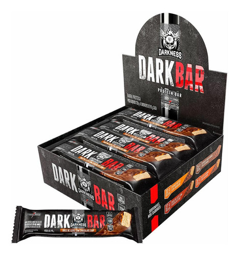 Suplemento em barra Darkness  Dark Bar Dark Bar carboidratos Dark Bar sabor  doce de leite com chocolate chips em caixa de 720g 8 un