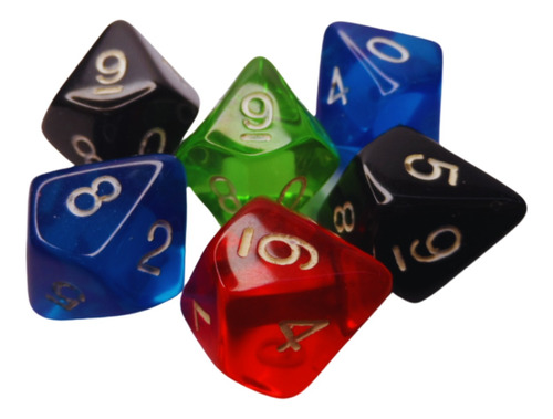 Dados De Rpg, Kit Com 6 Peças D10 Cores Variadas Peças Novas