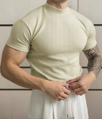Playera Camiseta Con Cuello Alto Elegante Casual Para Hombre