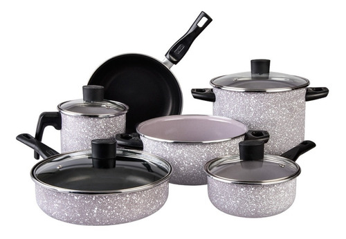 Batería De Cocina Cinsa Granito Artesanal Rosa Malva 10 Pzas