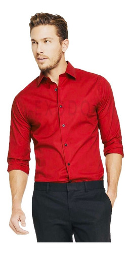 Camisa Roja Lisa Hombre Entallada,  Slim Fit  