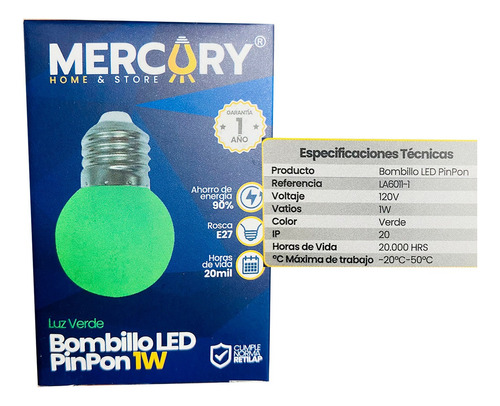 Bombillo Led Lampara Gota 1w Luz Verde Iluminacion Alta