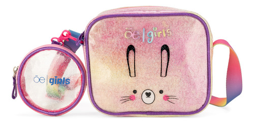 Bolsa Crossbody Cloe Mediana Para Niña Con Asa Ajustable Color Lila Diseño de la tela Brillos