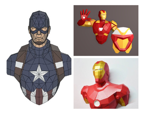 Iron Man -  Cap América - 3 Moldes -papercraft -origami -pdf