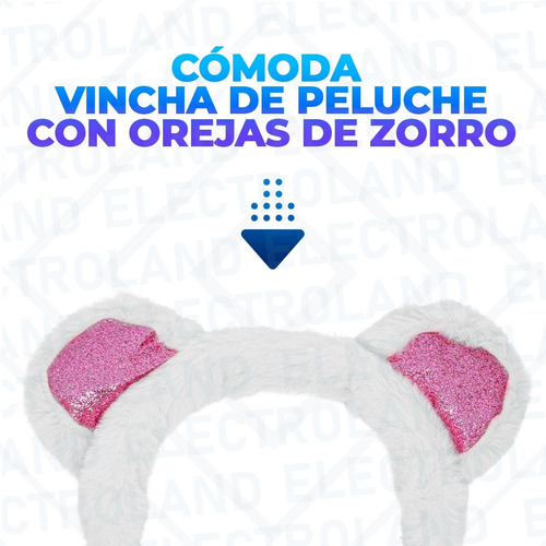 Imagen 4 de 10 de Auriculares Stereo Orejas Zorro Vincha Peluche Cable 1,5mts