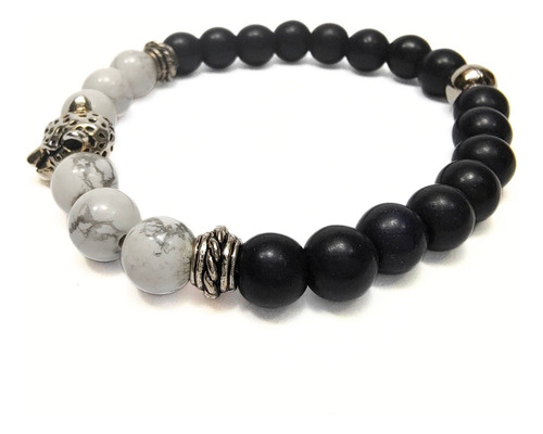 Pulsera De Hombre Con Turquesa Blanca + Leopardo / Guepardo