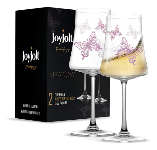 Meadow - Copas De Vino Blanco Con Diseño De Mariposa, 19 Onzas, Juego De 2