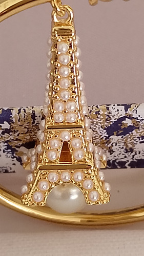 Aretes Torre Eiffel, Con Perlita Y Perla Colgante (Usado)