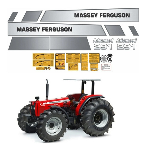 Kit Adesivos Para Massey Ferguson Mf 291 Advanced 20418 Cor PRETO, AMARELO E CROMADO