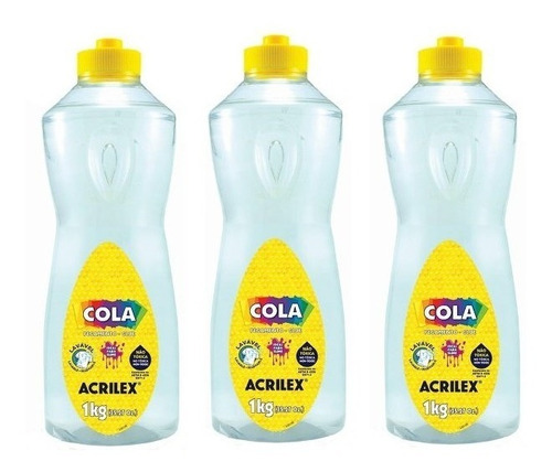 Cola Transparente 1kg - Acrilex 1 Litro Pack Com 3 Unidades