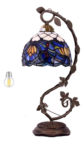 Lámpara Azul Tiffany, Estilo Lotus, Base De Metal, 8 X 10 X