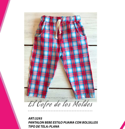 Molde Digital Pantalon Pijama Bebe C/bolsillo, Talles 6 Al 8