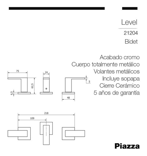 Imagen 5 de 9 de Grifería Piazza Level Lavatorio Bidet Ducha Baño Completo