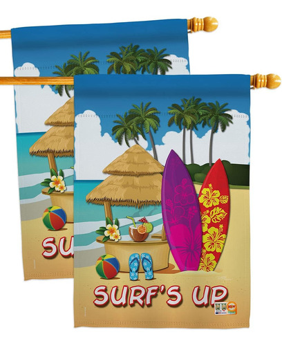 Breeze Decor Surfs Up Hut House Bandera Paquete De 2 Piezas 